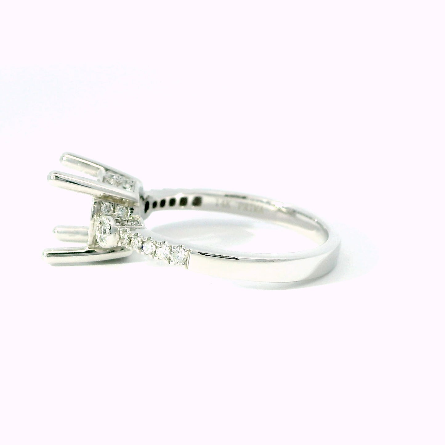 14K White Gold Round Vintage-Inspired 3 Stone Diamond Engagement Ring Setting