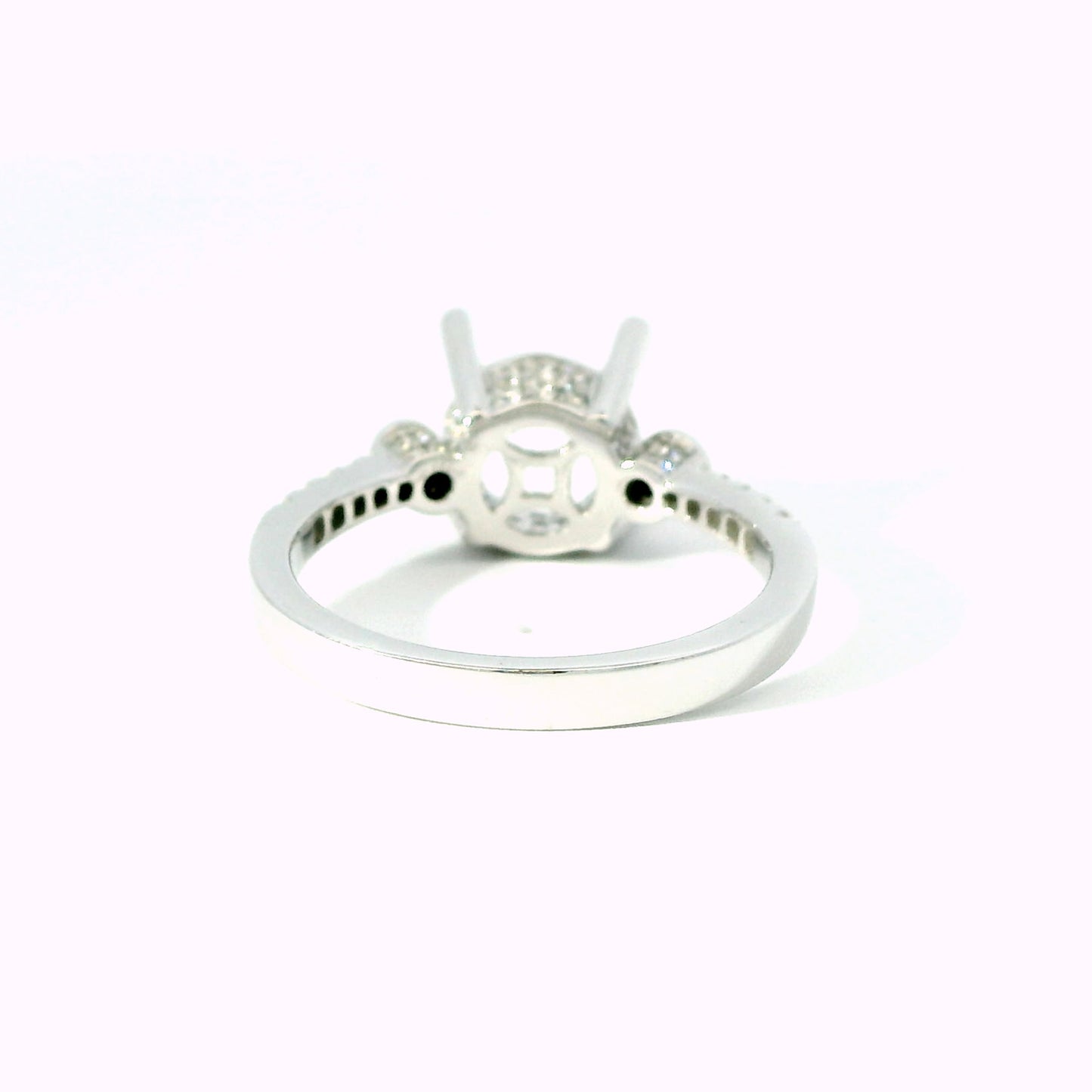 14K White Gold Round Vintage-Inspired 3 Stone Diamond Engagement Ring Setting