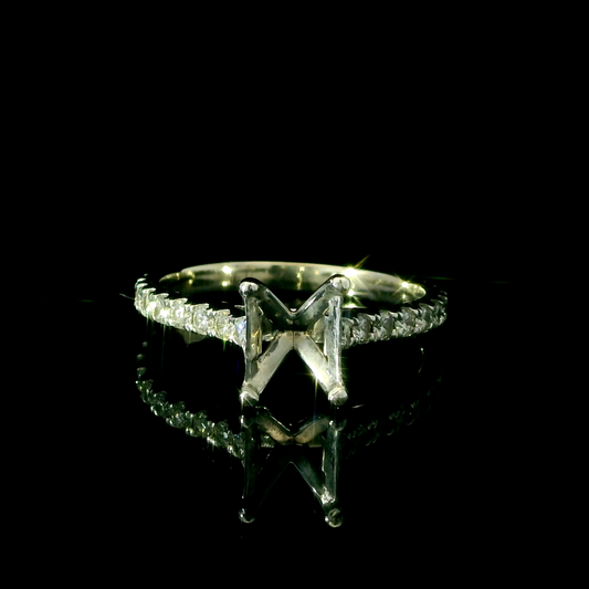 14K White Shared Prong Band Diamond Engagement Ring Setting