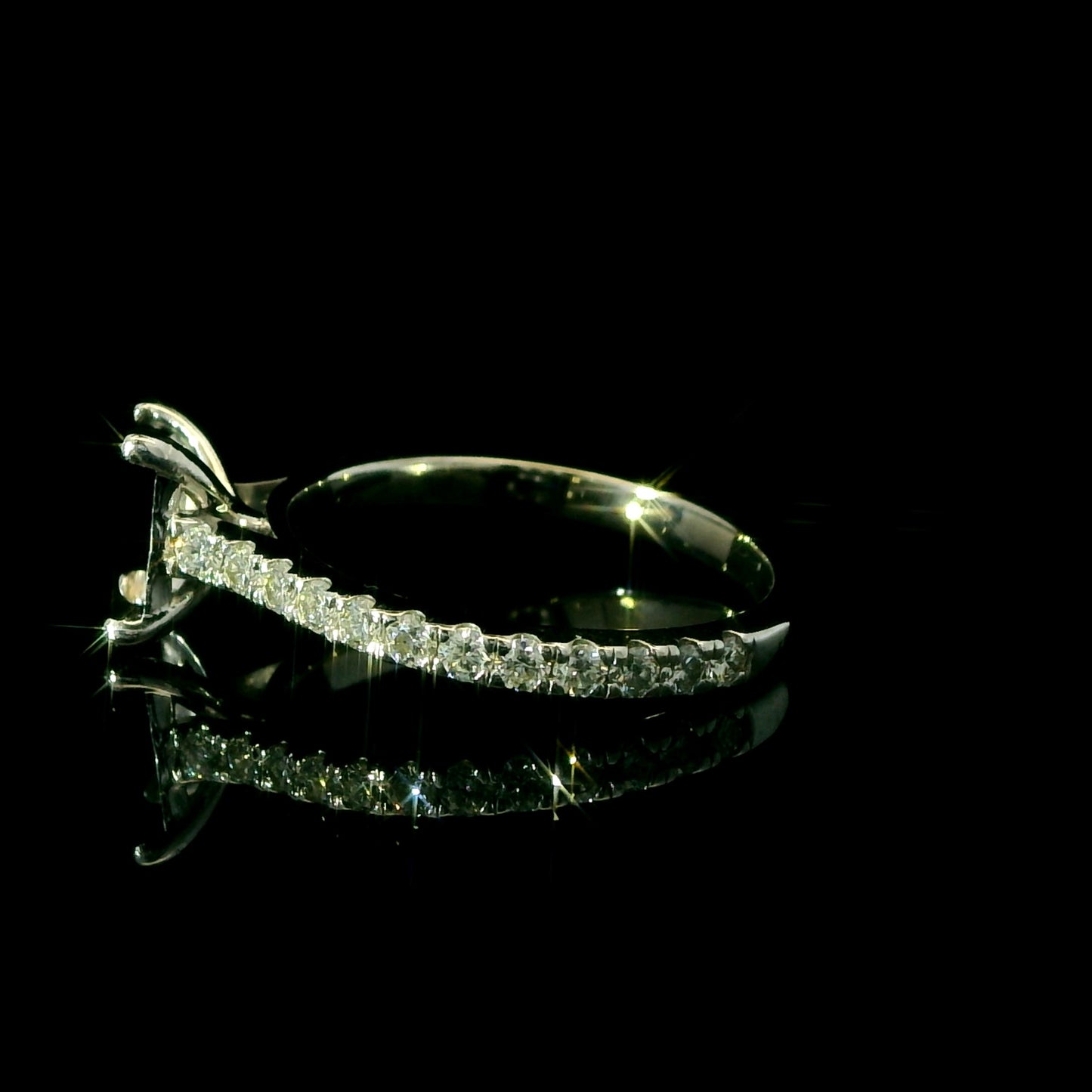 14K White Shared Prong Band Diamond Engagement Ring Setting