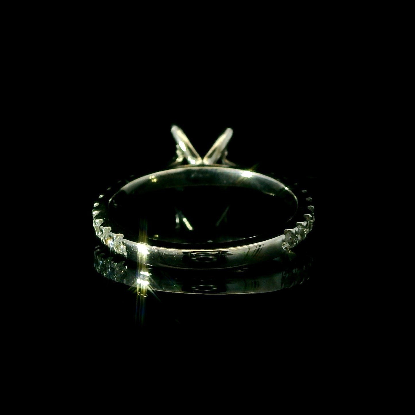 14K White Shared Prong Band Diamond Engagement Ring Setting