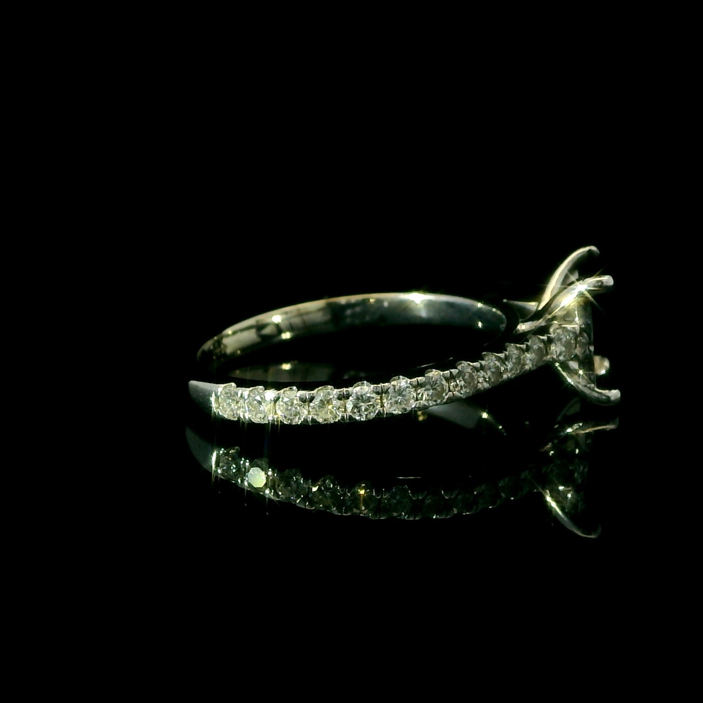 14K White Shared Prong Band Diamond Engagement Ring Setting