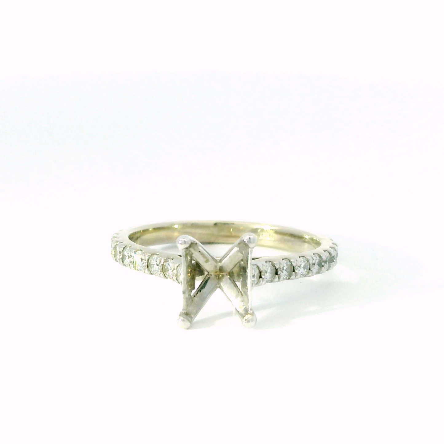 14K White Shared Prong Band Diamond Engagement Ring Setting