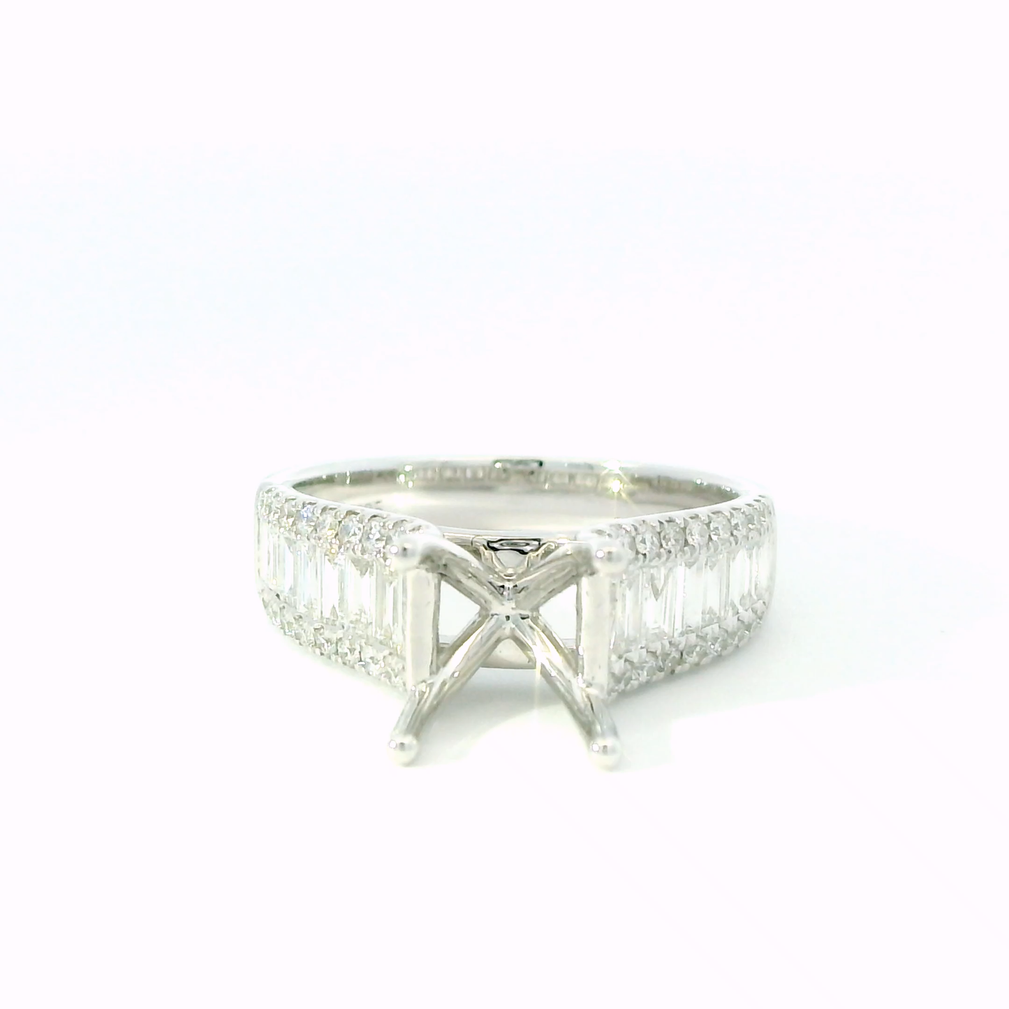 Baguette and Round Diamond Semi-Mount Engagement Ring