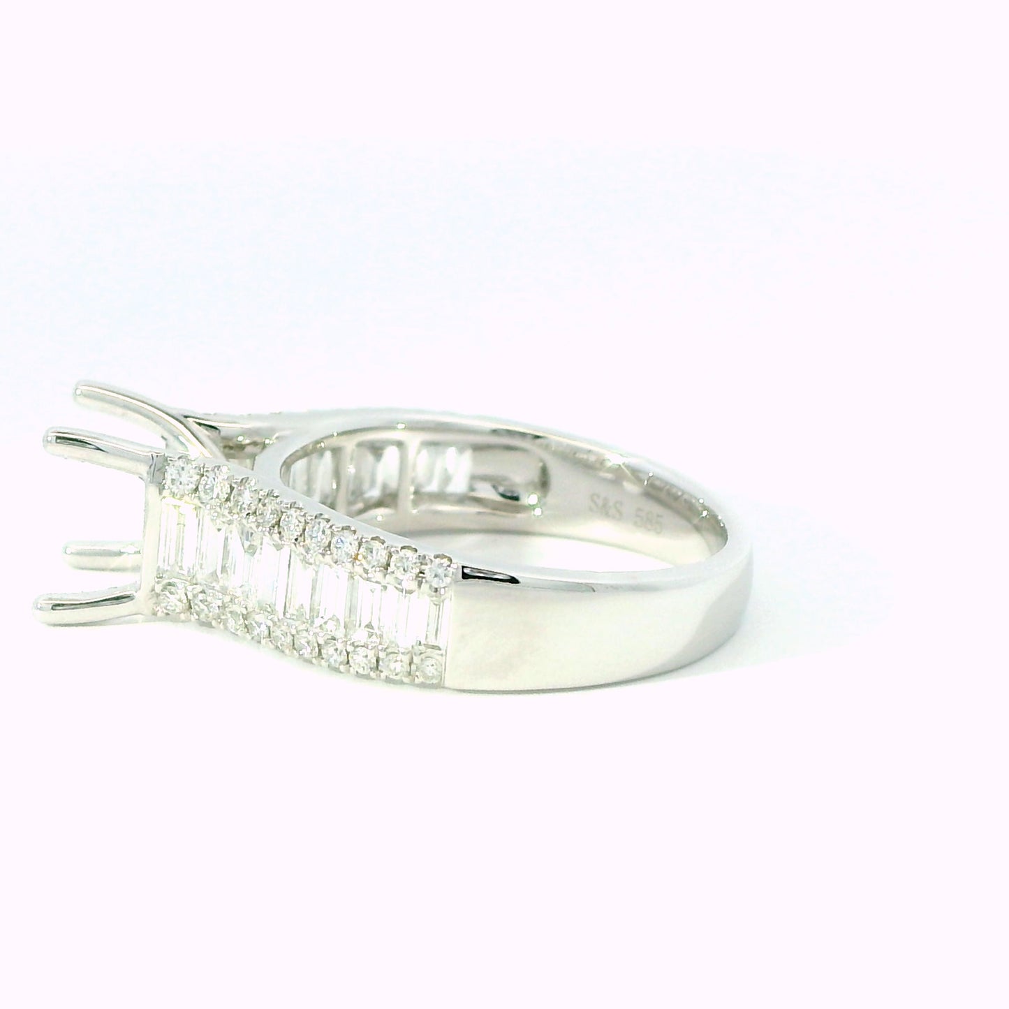 Baguette and Round Diamond Semi-Mount Engagement Ring