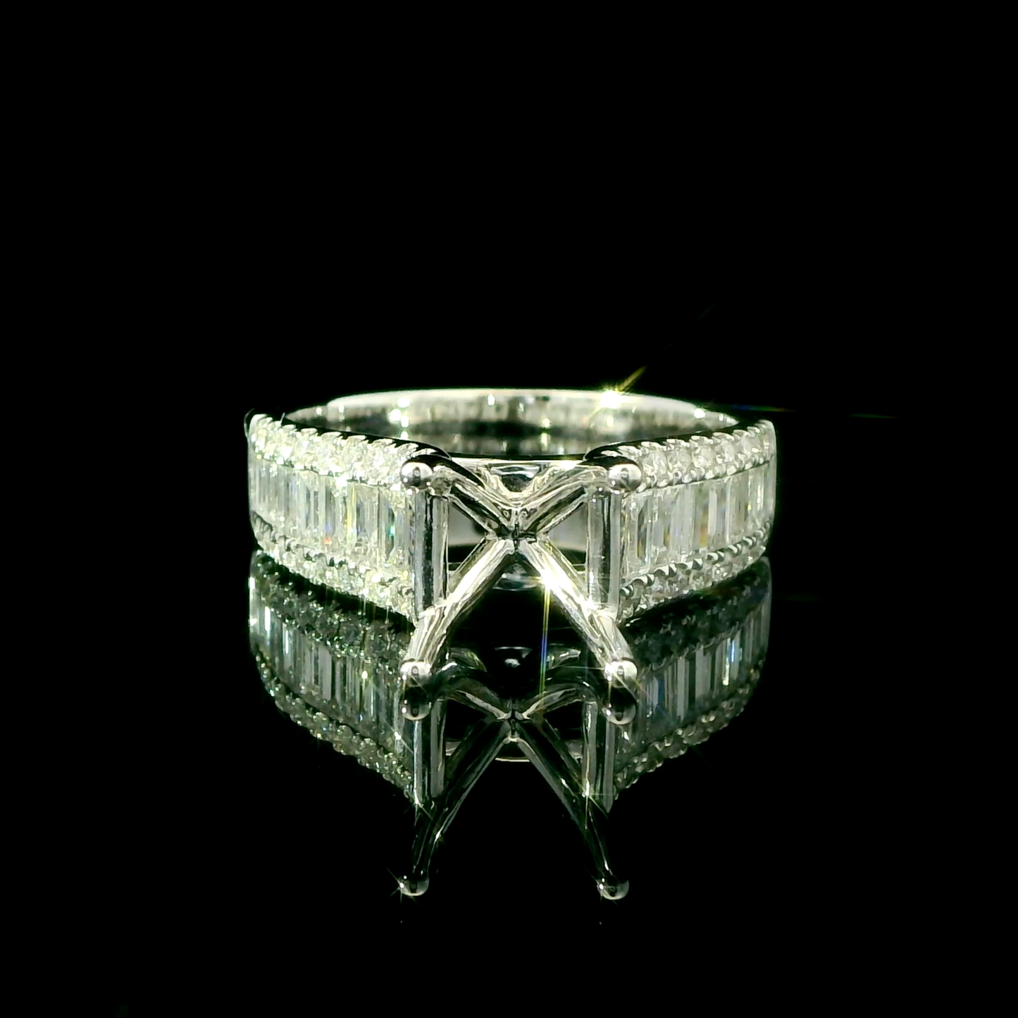 Baguette and Round Diamond Semi-Mount Engagement Ring