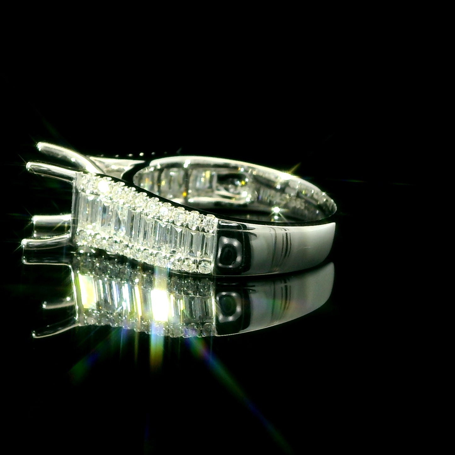 Baguette and Round Diamond Semi-Mount Engagement Ring