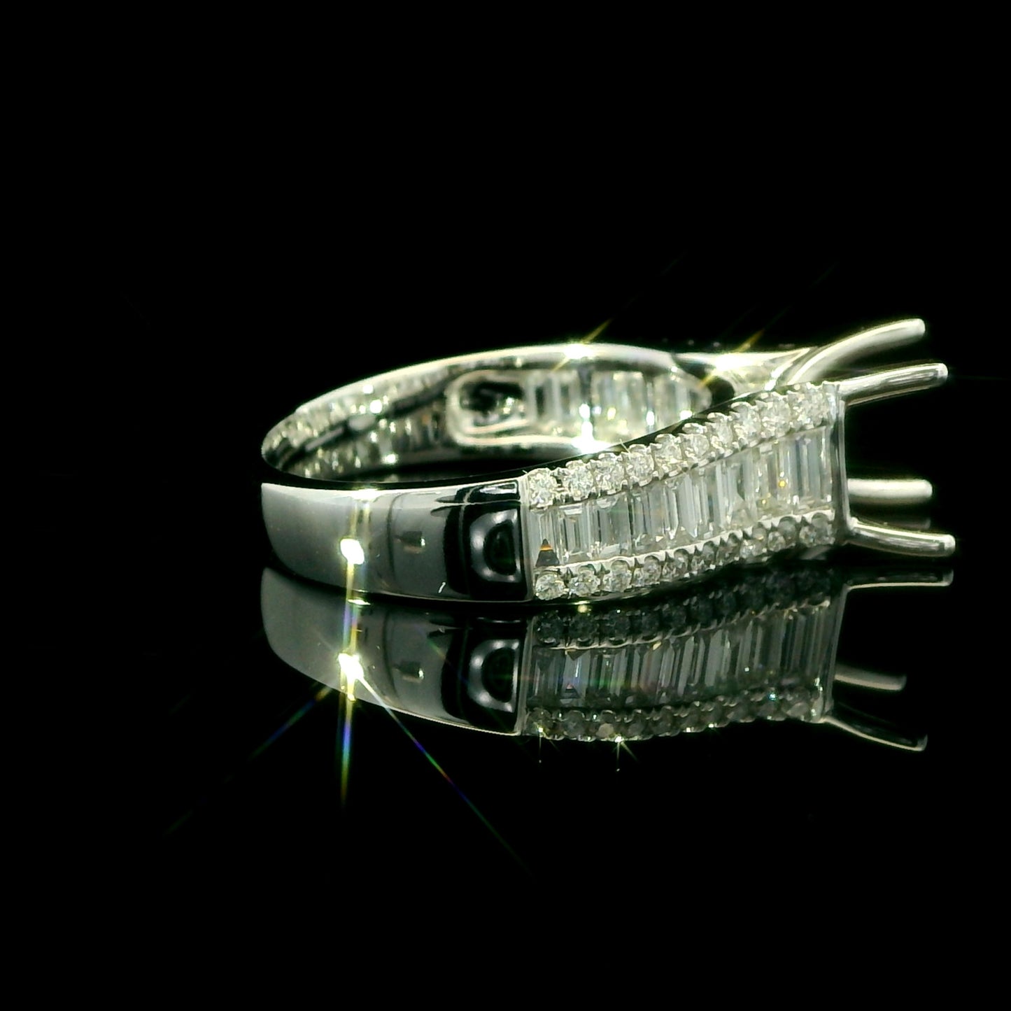 Baguette and Round Diamond Semi-Mount Engagement Ring