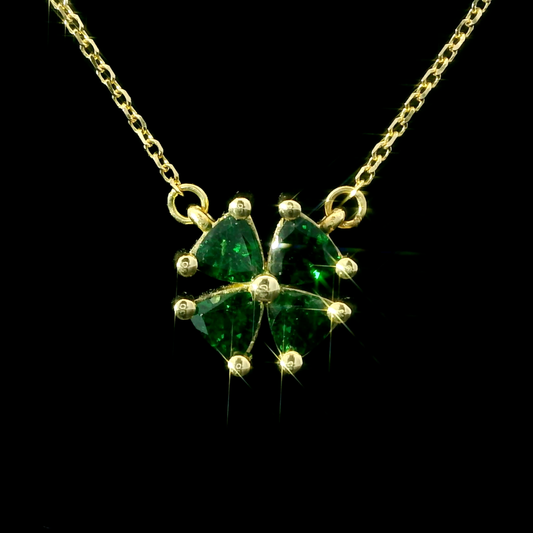 14K Yellow Gold Green Garnet Four Leaf Clover Pendant Necklace