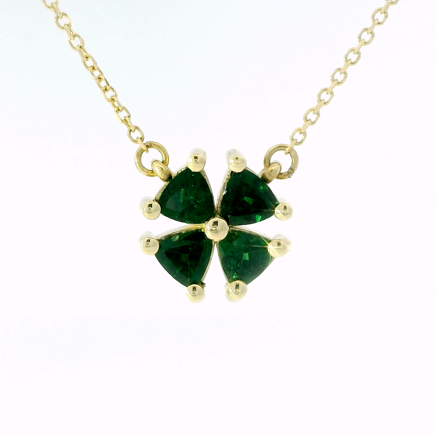 14K Yellow Gold Green Garnet Four Leaf Clover Pendant Necklace