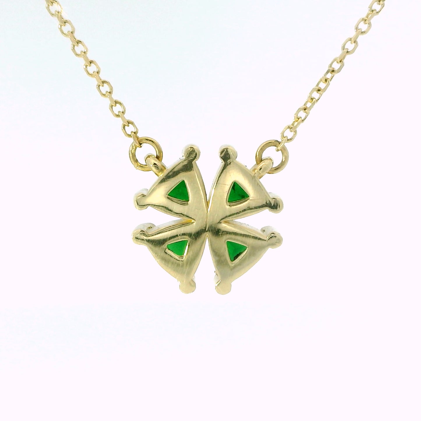 14K Yellow Gold Green Garnet Four Leaf Clover Pendant Necklace
