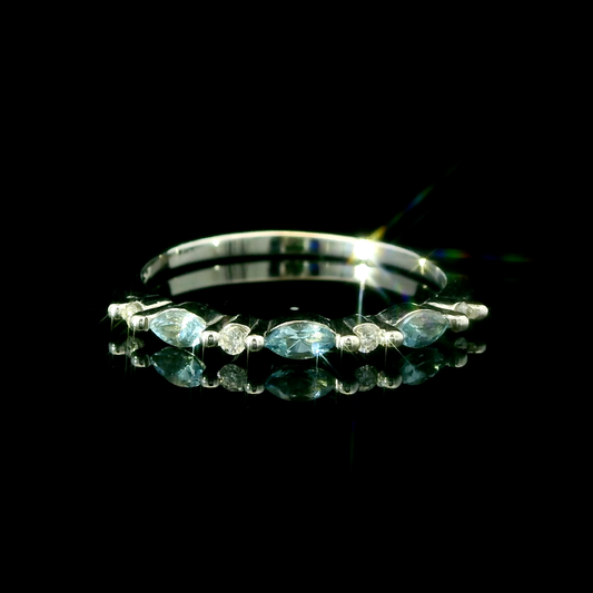 14K White Gold Aquamarine & Diamond Band