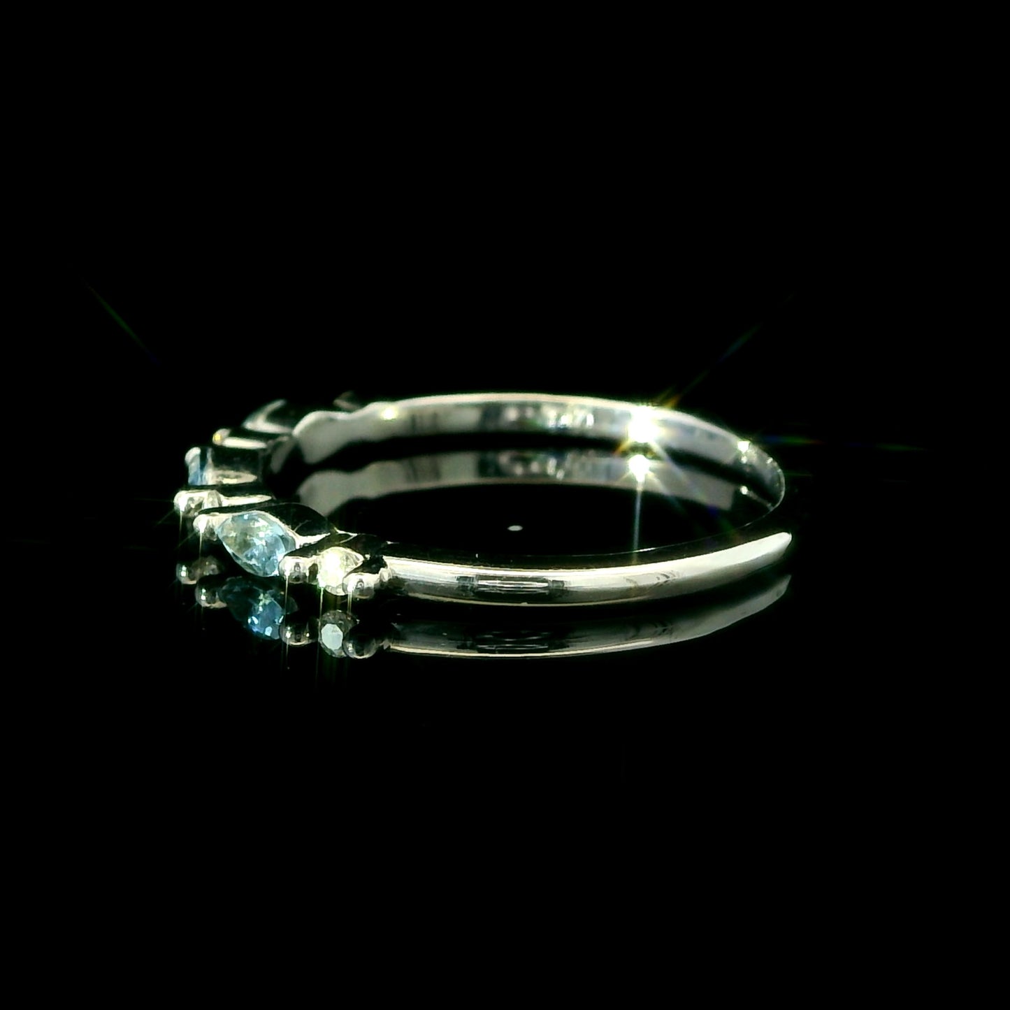 14K White Gold Aquamarine & Diamond Band