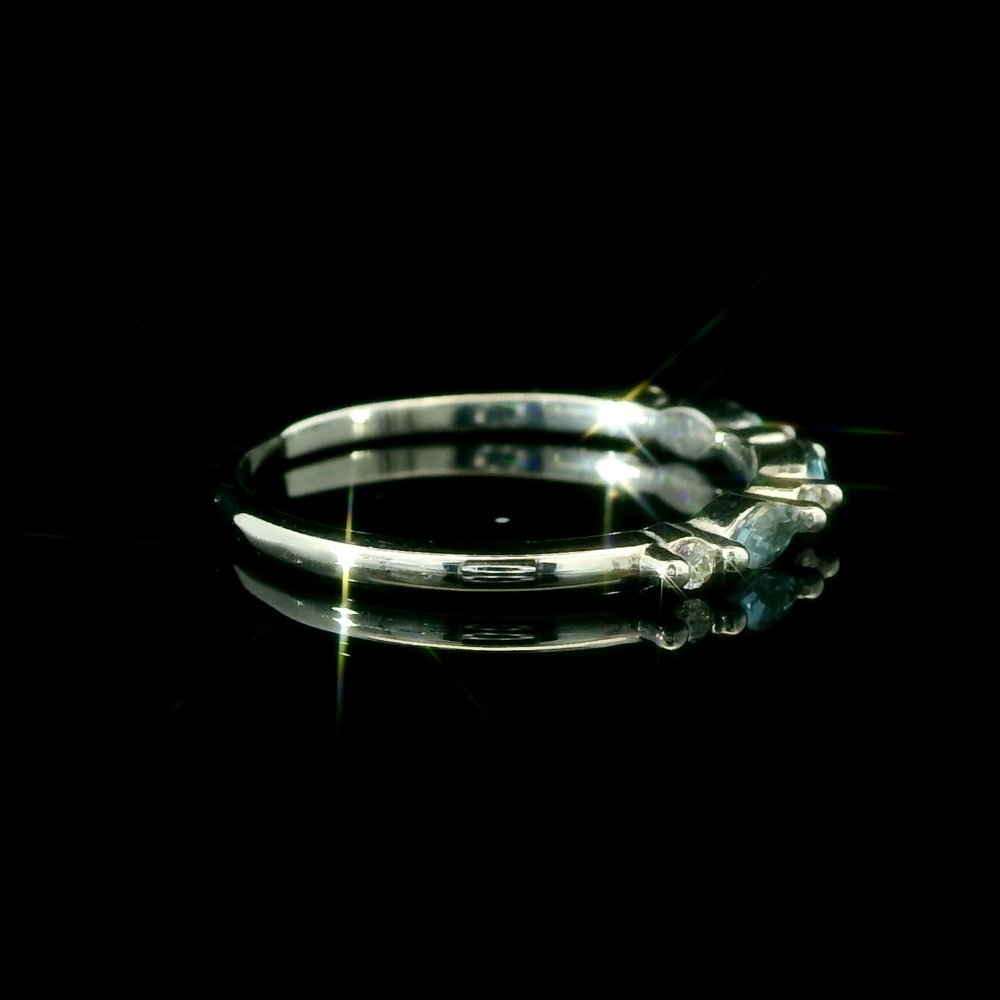 14K White Gold Aquamarine & Diamond Band