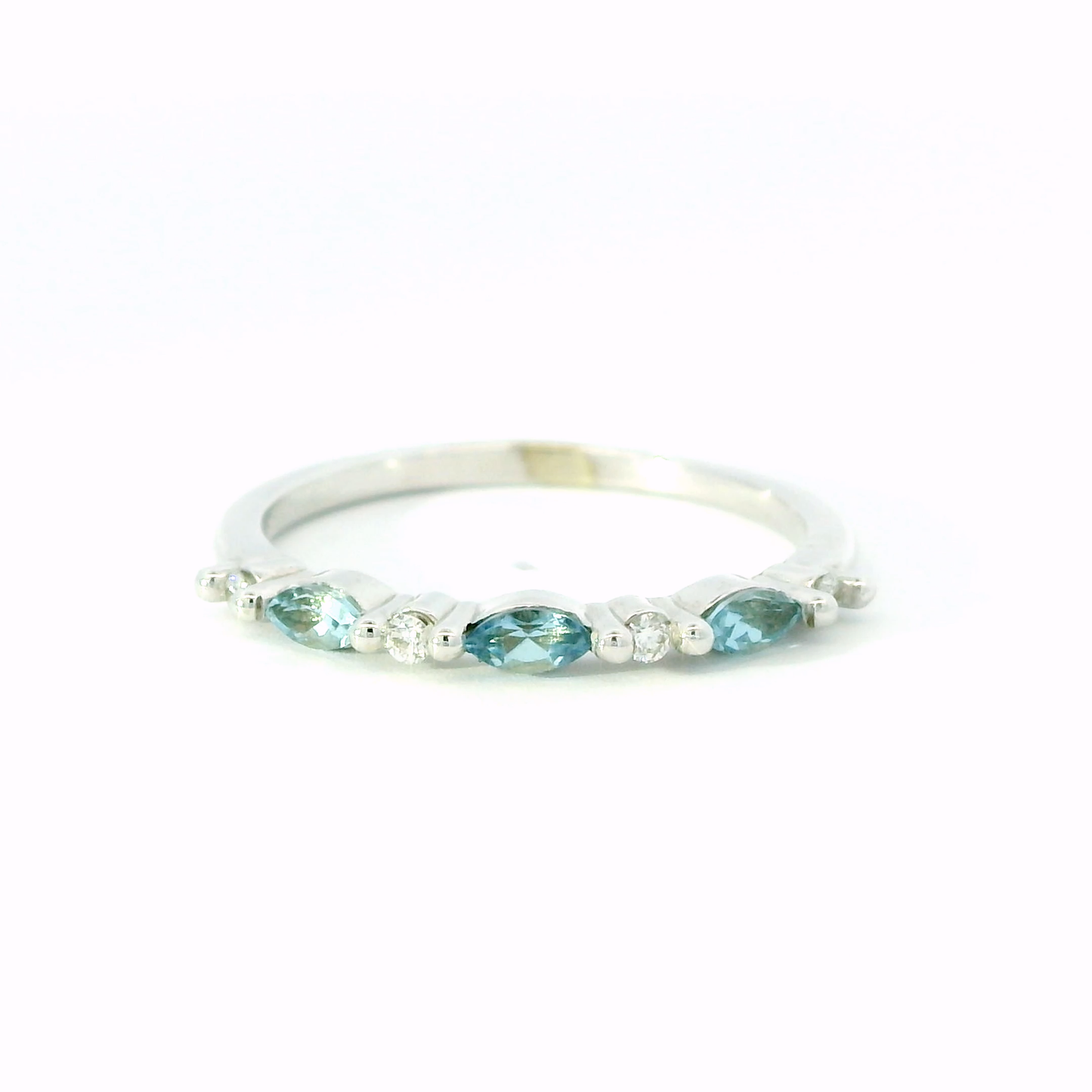 14K White Gold Aquamarine & Diamond Band
