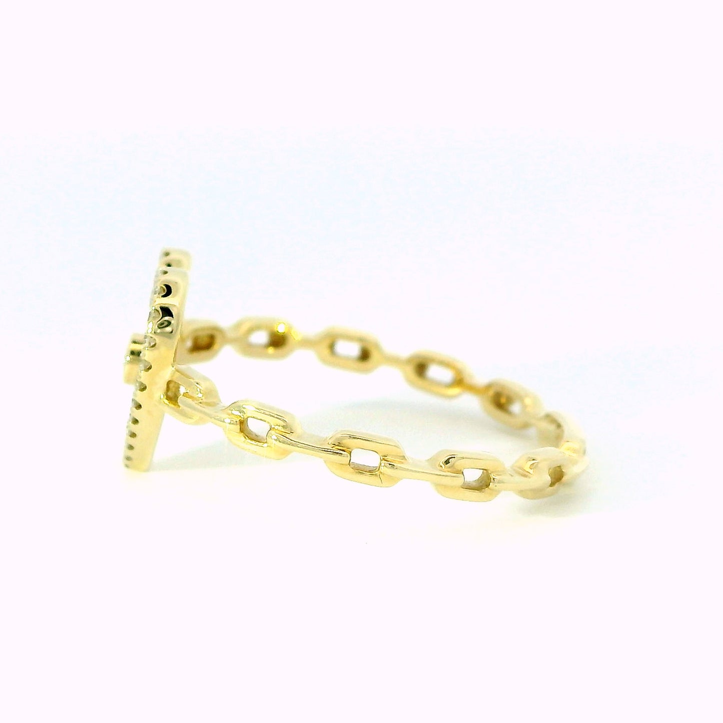 14K Yellow Gold Diamond Heart Cable Link Ring