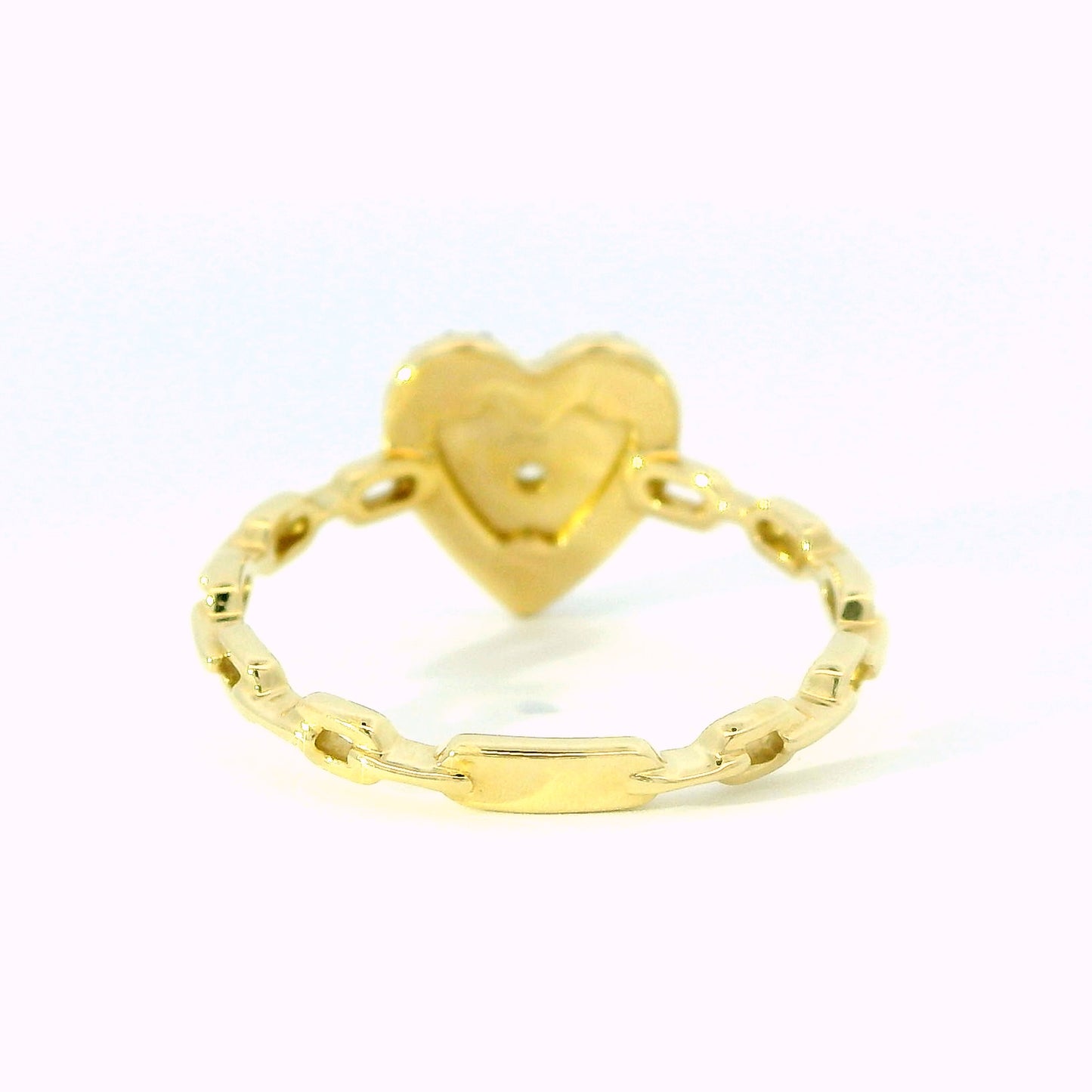 14K Yellow Gold Diamond Heart Cable Link Ring