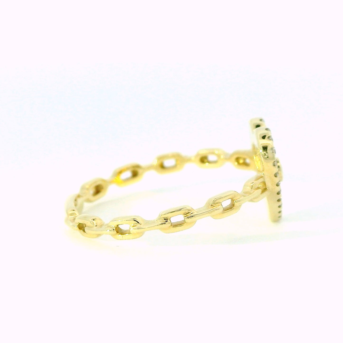 14K Yellow Gold Diamond Heart Cable Link Ring
