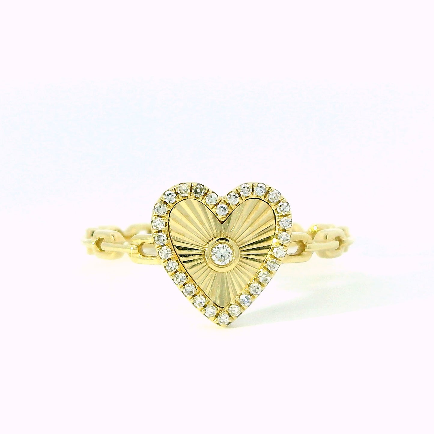 14K Yellow Gold Diamond Heart Cable Link Ring