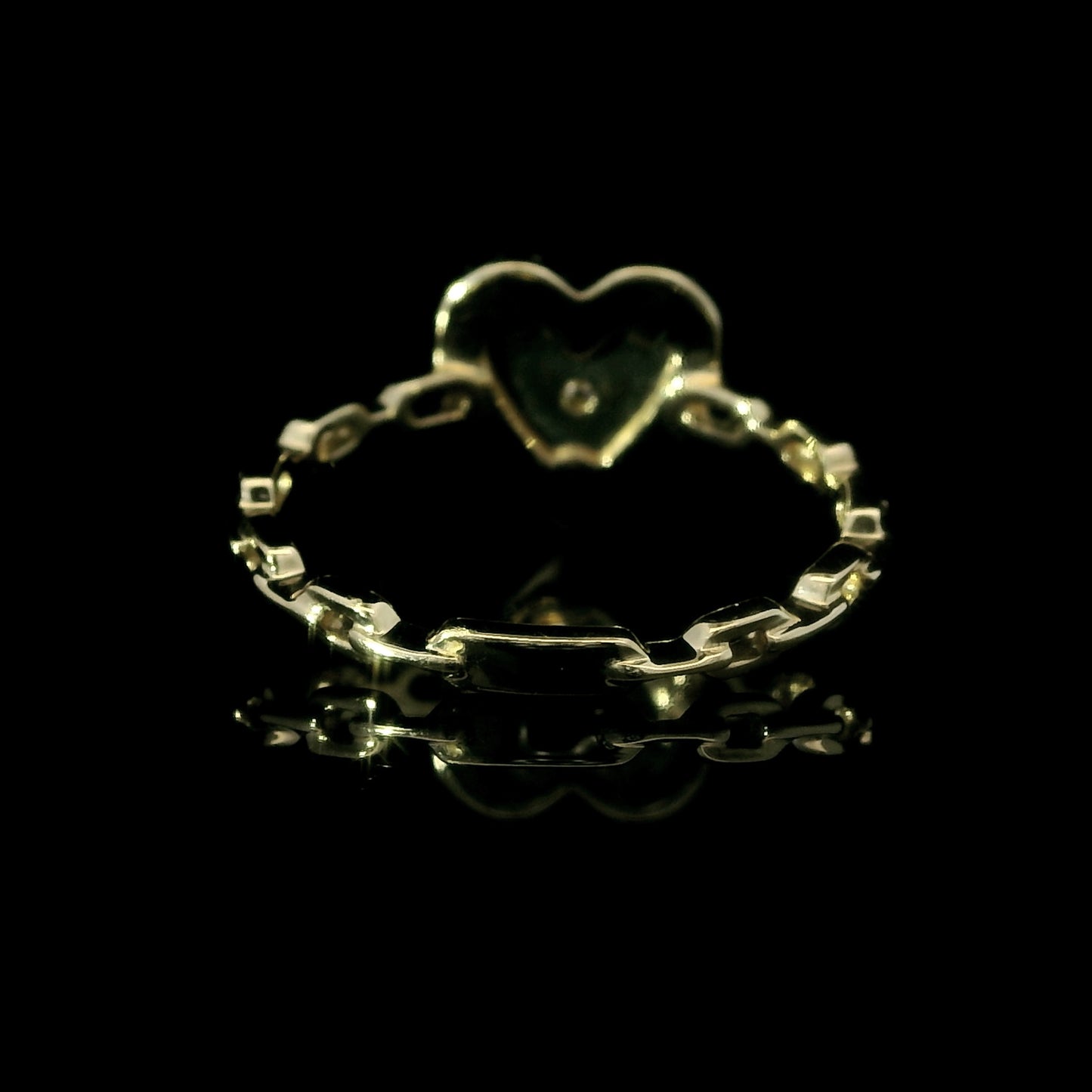 14K Yellow Gold Diamond Heart Cable Link Ring
