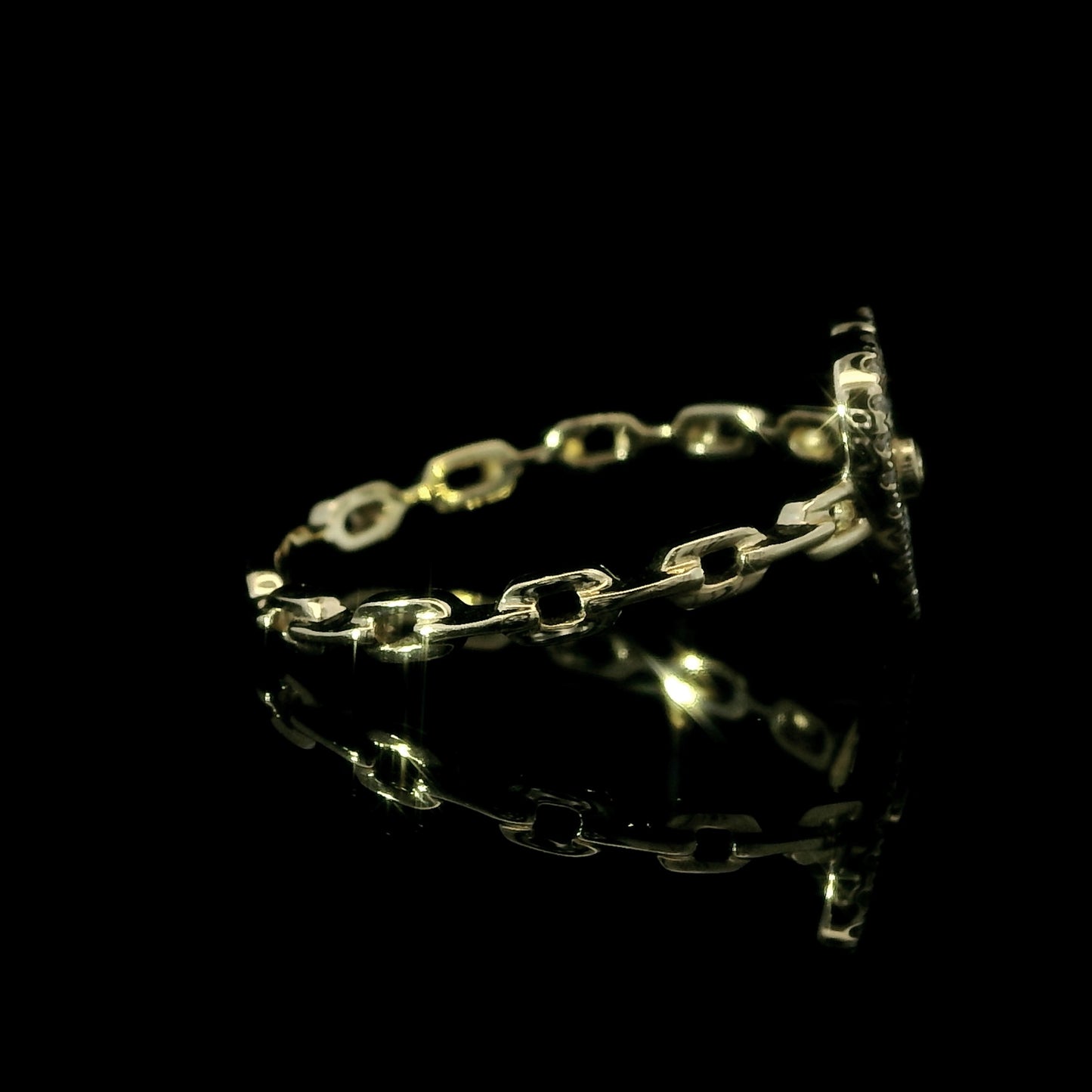 14K Yellow Gold Diamond Heart Cable Link Ring
