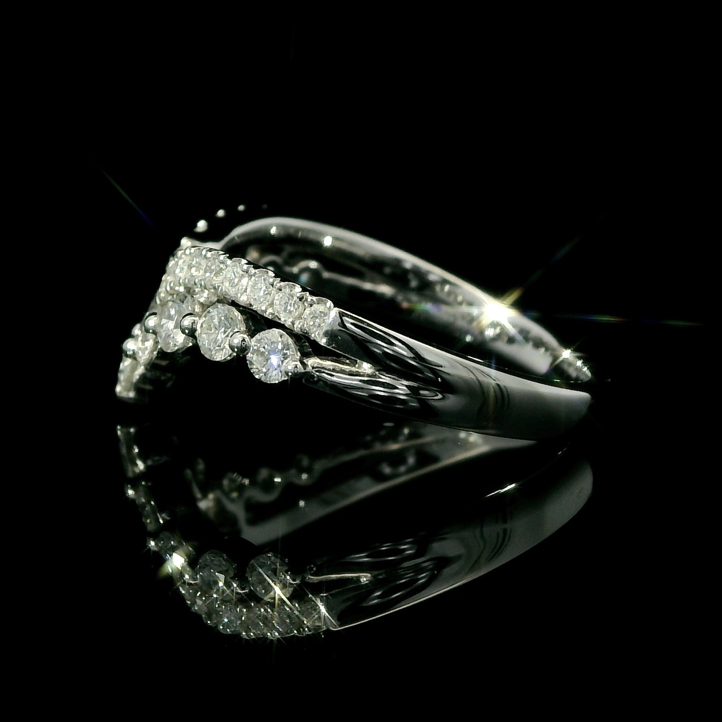 Double Row Diamond V-Band Chevron Ring