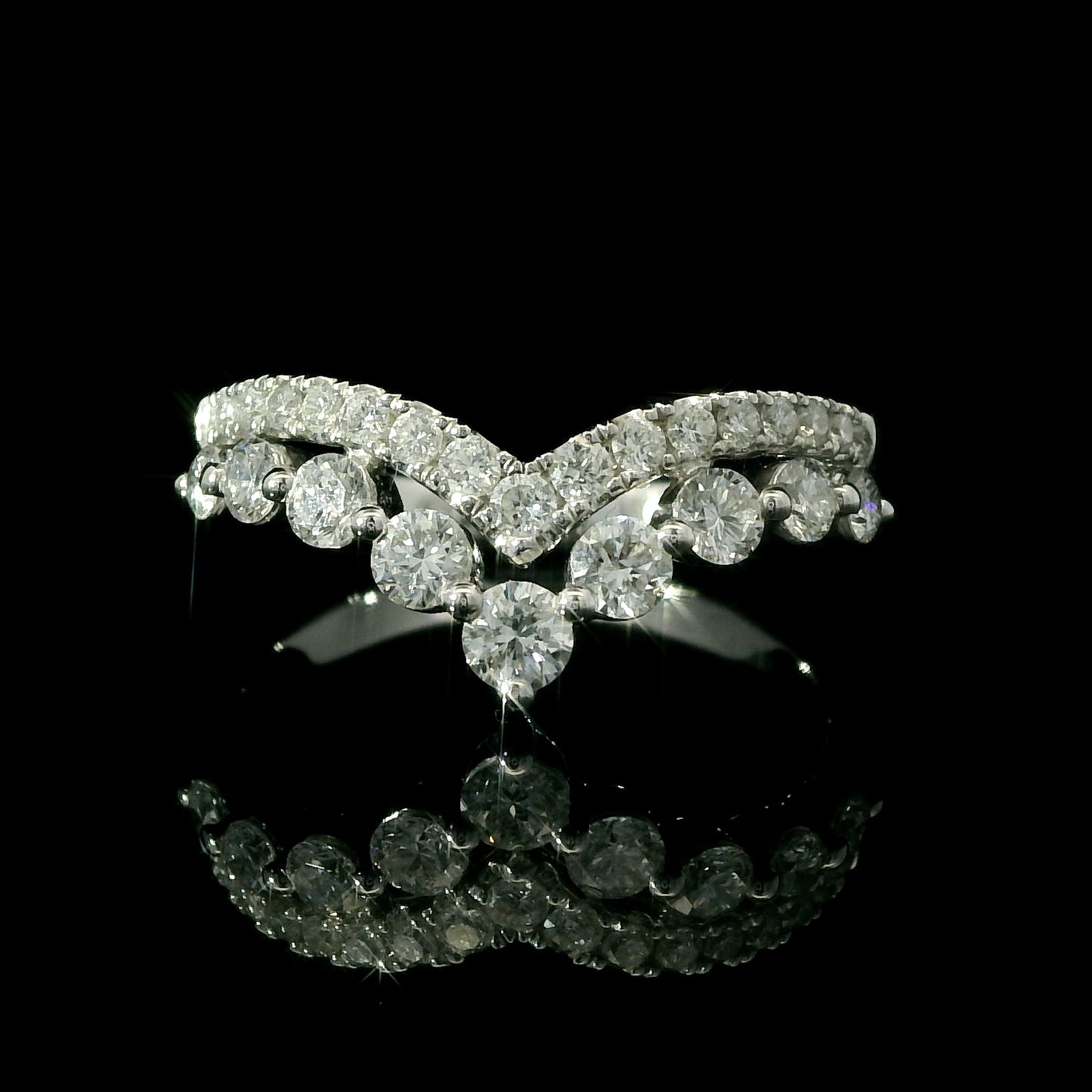 Double Row Diamond V-Band Chevron Ring