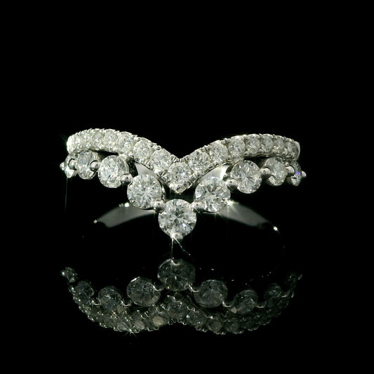 Double Row Diamond V-Band Chevron Ring