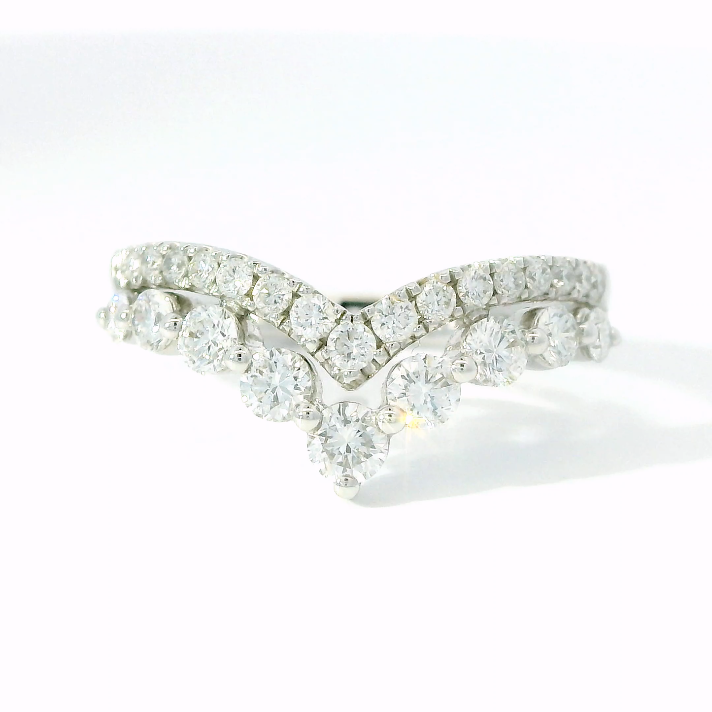 Double Row Diamond V-Band Chevron Ring