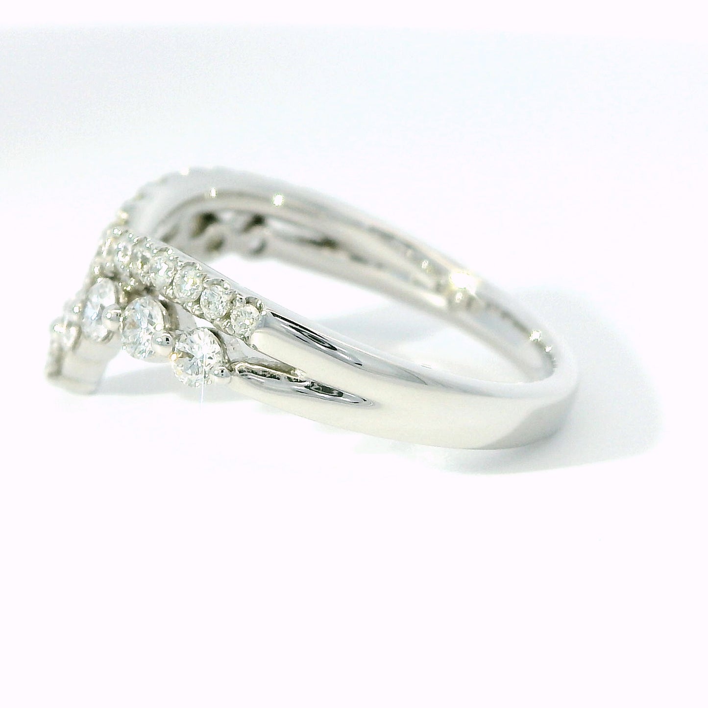 Double Row Diamond V-Band Chevron Ring