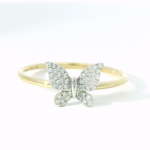 14k Gold Diamond Butterfly Ring – Two-Tone White & Yellow Gold