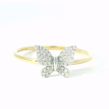 14k Gold Diamond Butterfly Ring – Two-Tone White & Yellow Gold