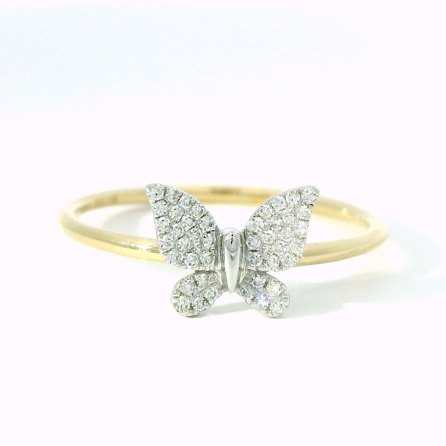 14k Gold Diamond Butterfly Ring – Two-Tone White & Yellow Gold
