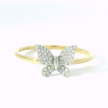 14k Gold Diamond Butterfly Ring – Two-Tone White & Yellow Gold