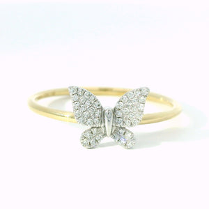 14k Gold Diamond Butterfly Ring – Two-Tone White & Yellow Gold