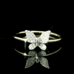 14k Gold Diamond Butterfly Ring – Two-Tone White & Yellow Gold
