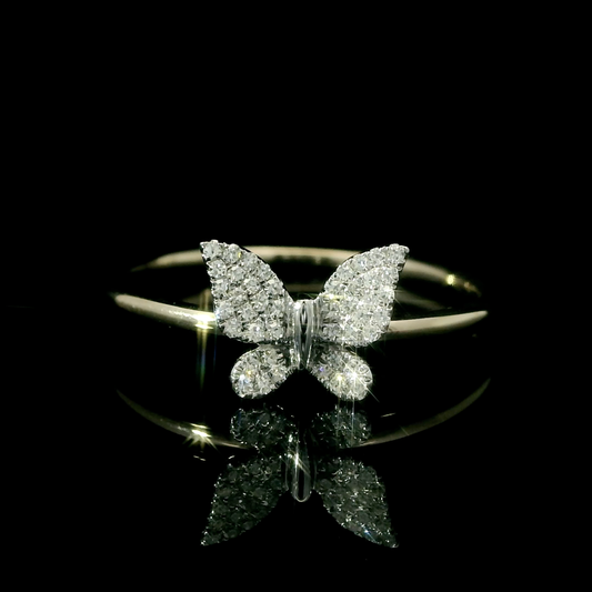 14k Gold Diamond Butterfly Ring – Two-Tone White & Yellow Gold