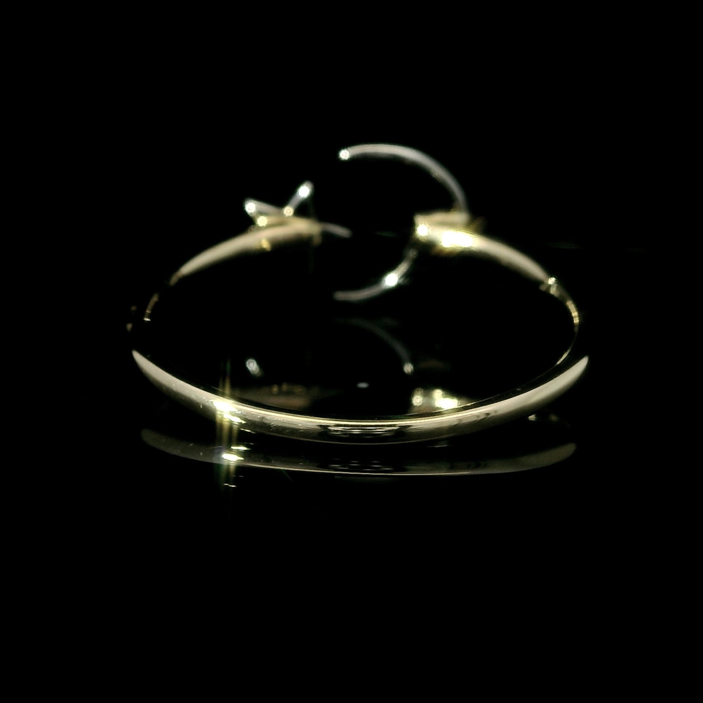 14K Two-Tone Gold Diamond Moon and Star Ring