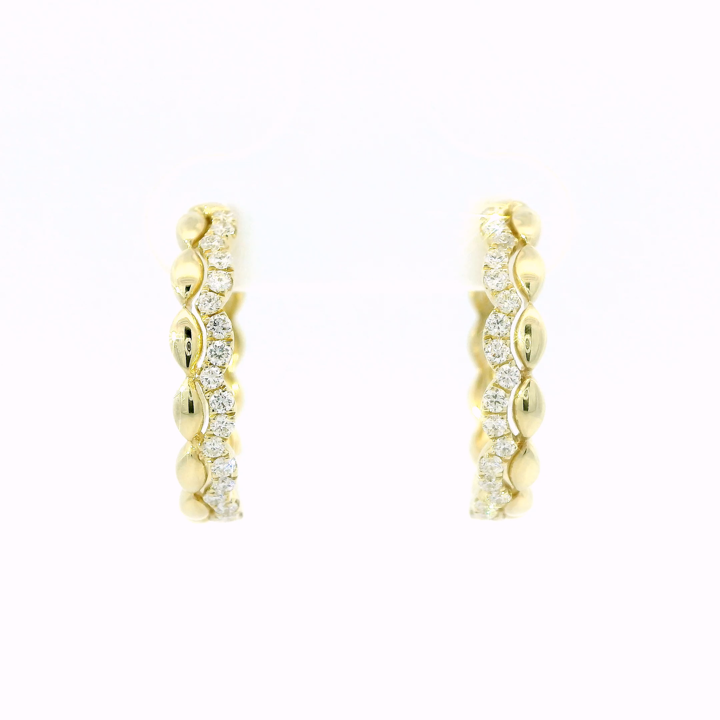 14K Yellow Gold Petal-Edge Diamond Hoop Earrings