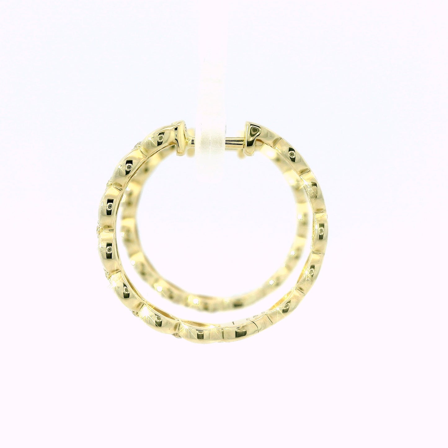 14K Yellow Gold Petal-Edge Diamond Hoop Earrings
