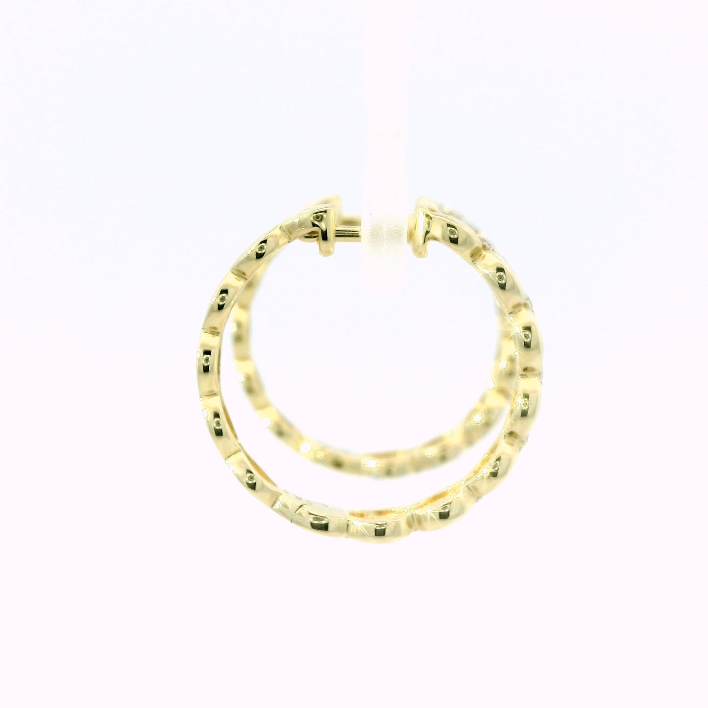 14K Yellow Gold Petal-Edge Diamond Hoop Earrings