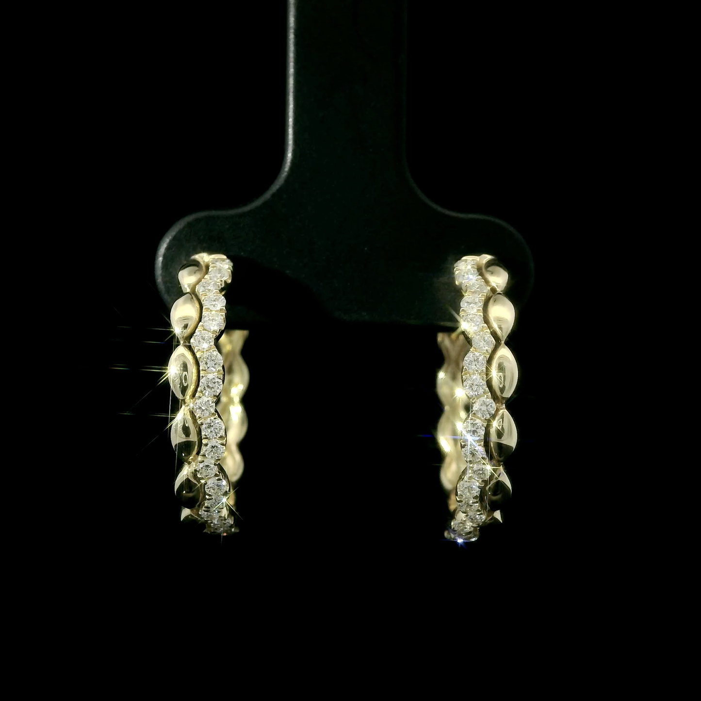 14K Yellow Gold Petal-Edge Diamond Hoop Earrings