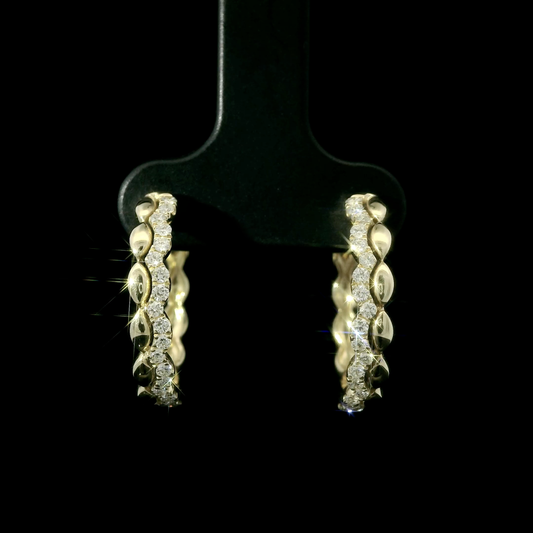 14K Yellow Gold Petal-Edge Diamond Hoop Earrings