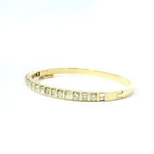 Solid 14K Yellow Gold Diamond Bangle – Bar Set with Round & Baguette Diamonds