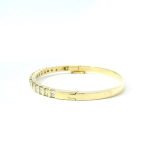 Solid 14K Yellow Gold Diamond Bangle – Bar Set with Round & Baguette Diamonds