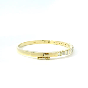 Solid 14K Yellow Gold Diamond Bangle – Bar Set with Round & Baguette Diamonds