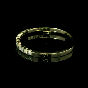 Solid 14K Yellow Gold Diamond Bangle – Bar Set with Round & Baguette Diamonds