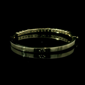 Solid 14K Yellow Gold Diamond Bangle – Bar Set with Round & Baguette Diamonds