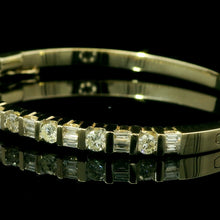 Solid 14K Yellow Gold Diamond Bangle – Bar Set with Round & Baguette Diamonds