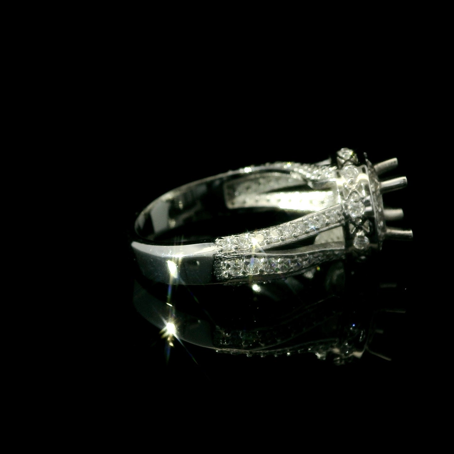 14K White Gold Round Halo Diamond Engagement Ring Setting with Split Shank